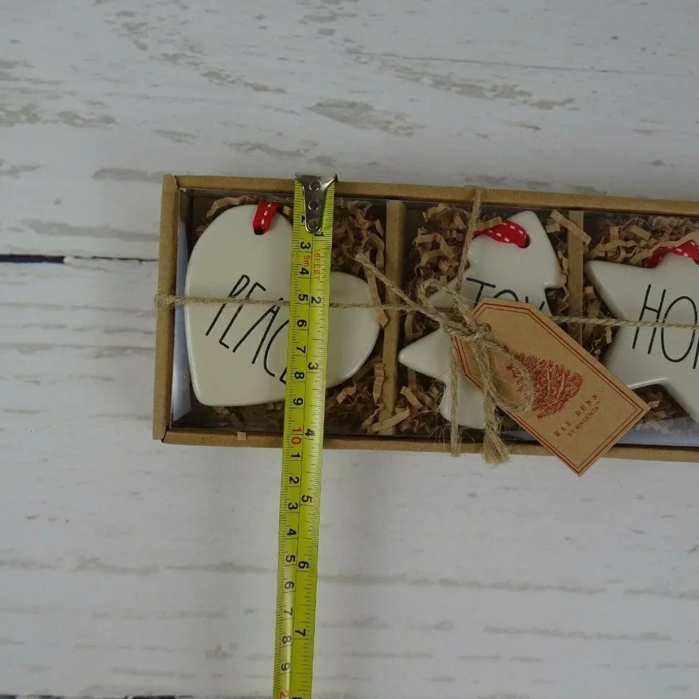 New Rae Dunn 3-PC Christmas Ornaments Ceramic Peace Joy Hope Tree Heart Star Set